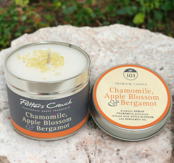 Chamomile Apple Blossom and Bergamot Tin candle